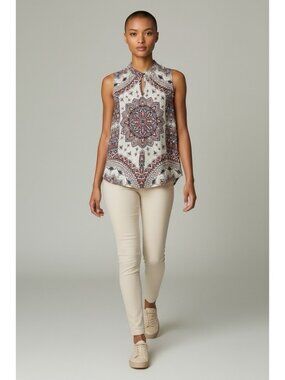 Verse Womens Sleeveless Mandala Print Blouse Split V-Neck Boho Top Size XS